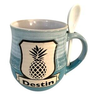 Destin Stoneware Mug/Coffee Cup with Ceramic Spoon by PCF Souvenirs 90s